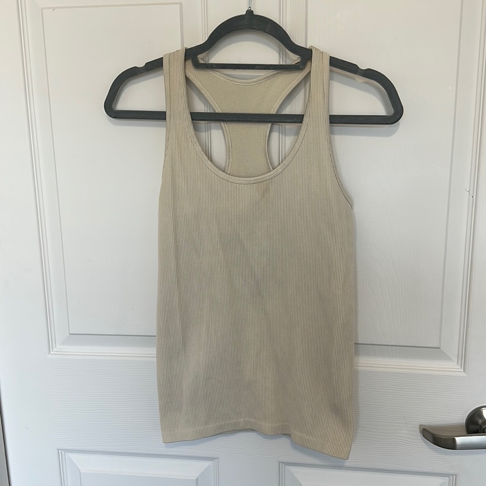 cream scoop neck tank